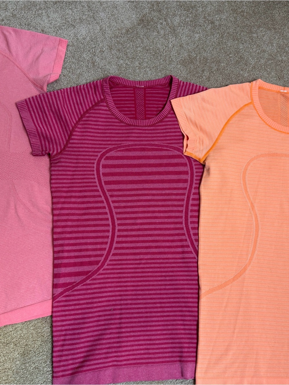 (3)Lululemon Swiftly Tech Crew Neck Tee - Raspberry Pink, Orange, & Pink